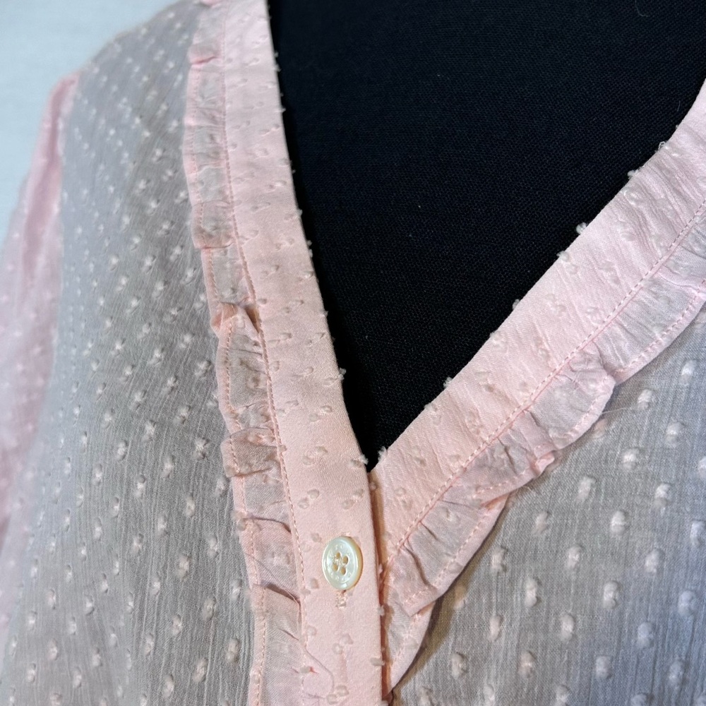 COURT & ROWE Pale Pink Swiss Dot Ruffle-Trim Button Front Blouse - Picture 4 of 7